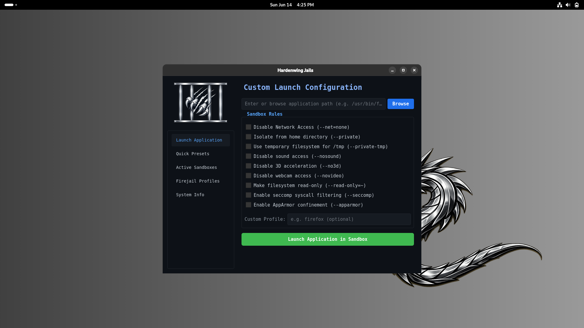 Hardenwing Jails Interface